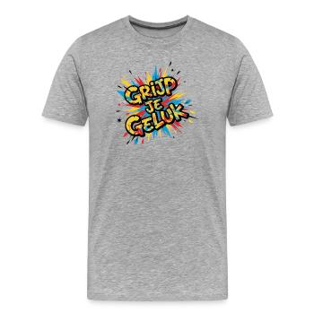 Schnapp dir dein Glück in der bunten Explosion - Männer Premium Bio T-Shirt - Grau meliert - Vorne - Damien (186cm)