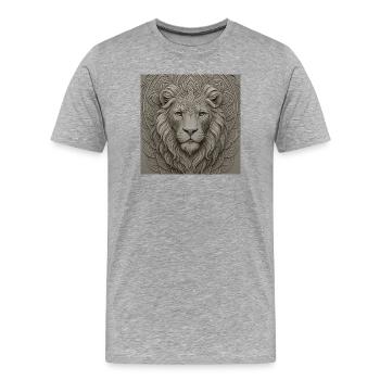 Motif du devant du mandala du lion - T-shirt bio Premium Homme - gris chiné - Devant - Damien (186cm)