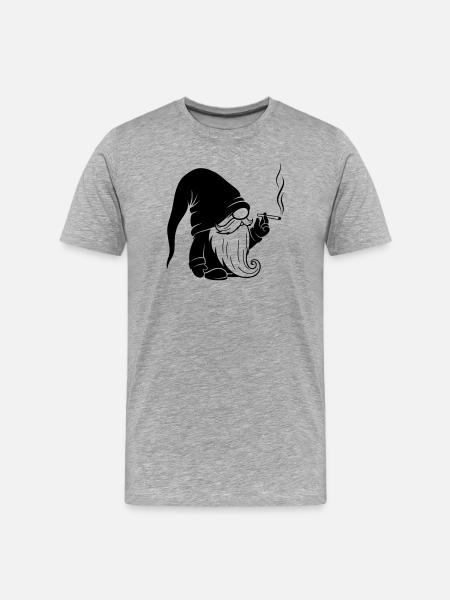 Pipe Smoking Gnome Cartoon - Men's Premium Organic T-Shirt - heather grey