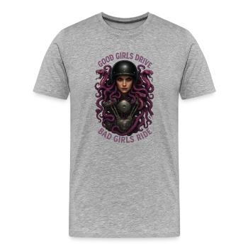 Medusa Bikerin Bad Girls Ride - Männer Premium Bio T-Shirt - Grau meliert - Vorne - Damien (186cm)