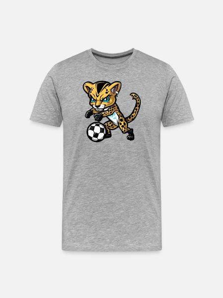 Gepard Fußball Comic - Männer Premium Bio T-Shirt - Grau meliert