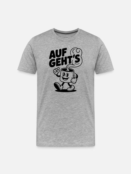 Auf geht's Kaffeetasse – Motivationsdesign - Männer Premium Bio T-Shirt - Grau meliert
