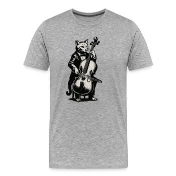 Violoncelliste chat en smoking - T-shirt bio Premium Homme - gris chiné - Devant - Damien (186cm)