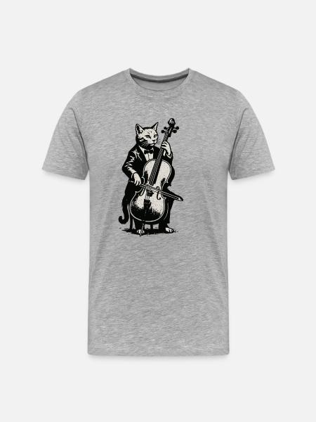 Katzencellist im Smoking - Männer Premium Bio T-Shirt - Grau meliert