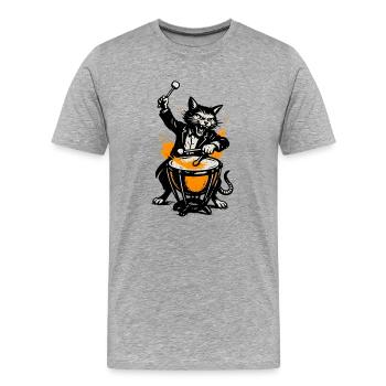 Cat Ribbon Drum Hero in Comic Style - Men's Premium Organic T-Shirt - heather grey - Front - Damien (186cm)
