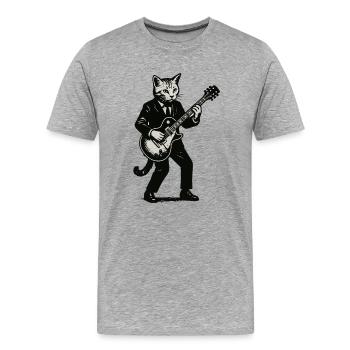 Chat guitariste en costume avec guitare - T-shirt bio Premium Homme - gris chiné - Devant - Damien (186cm)