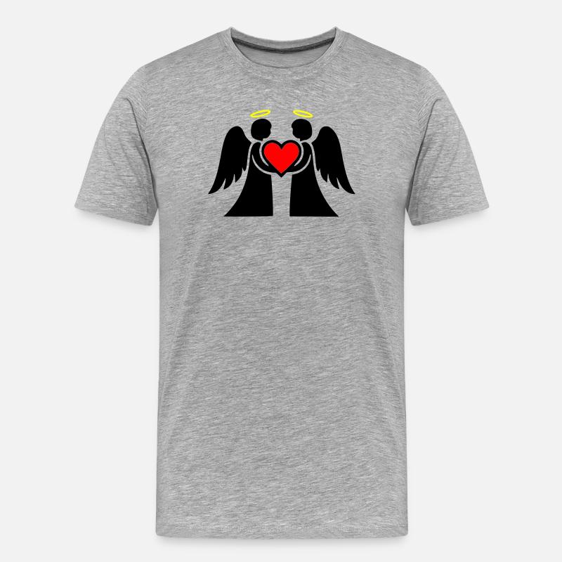 Engel Paar mit Herz Piktogramm - Männer Premium Bio T-Shirt - Grau meliert