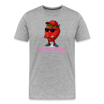 Ripe Red Ready Strawberry Mascot - Men's Premium Organic T-Shirt - heather grey - Front - Damien (186cm)