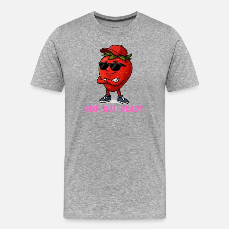 Reif Rot Ready Erdbeere-Maskottchen - Männer Premium Bio T-Shirt - Grau meliert