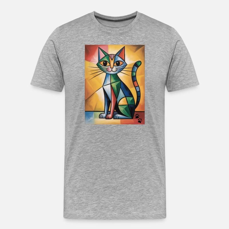 katze kubisch - Männer Premium Bio T-Shirt - Grau meliert