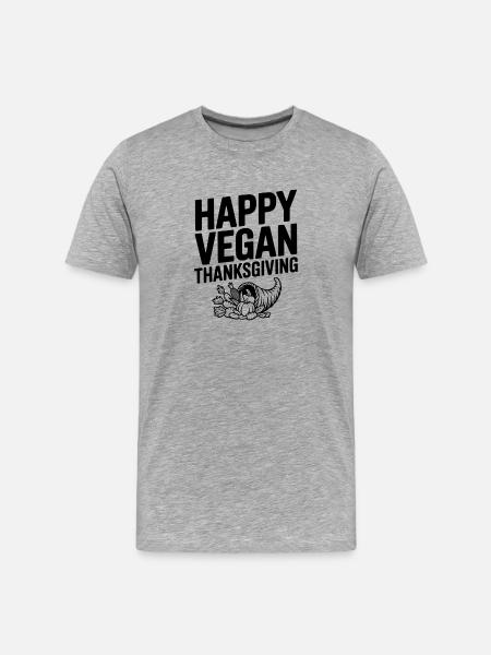 Joyeux Thanksgiving végétalien - T-shirt bio Premium Homme - gris chiné