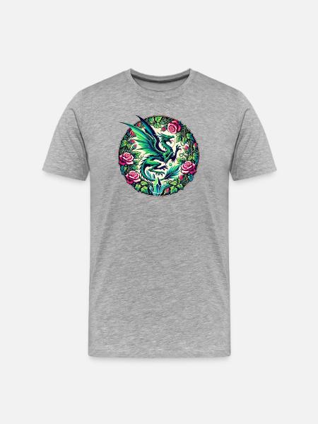 Verdant Phoenix in Rose Circle - Men's Premium Organic T-Shirt - heather grey