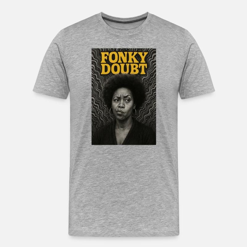 Porträt Afro Funky Doubt - Männer Premium Bio T-Shirt - Grau meliert