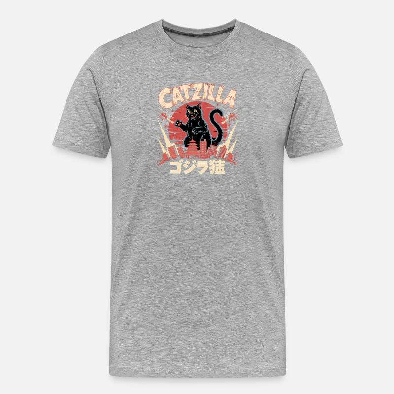 Catzilla - Logo de chat mignon - T-shirt bio Premium Homme - gris chiné