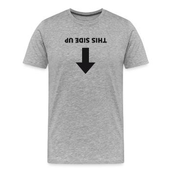Ce côté vers le haut - Flèche inversée - T-shirt bio Premium Homme - gris chiné - Devant - Damien (186cm)