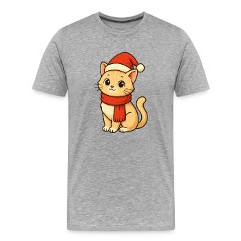 Winter Cat with Santa Hat - Men's Premium Organic T-Shirt - heather grey - Front - Damien (186cm)