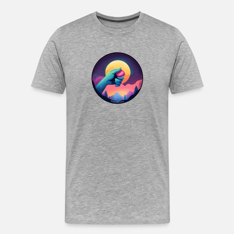 Blaue Hand hält einen Chip - Männer Premium Bio T-Shirt - Grau meliert