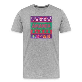 Nom festif Amanda Ugly Chrismas Style, Noël - T-shirt bio Premium Homme - gris chiné - Devant - Damien (186cm)