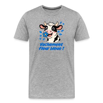 Vachement fleur bleue ! tendre et amoureuse - T-shirt bio Premium Homme - gris chiné - Devant - Damien (186cm)