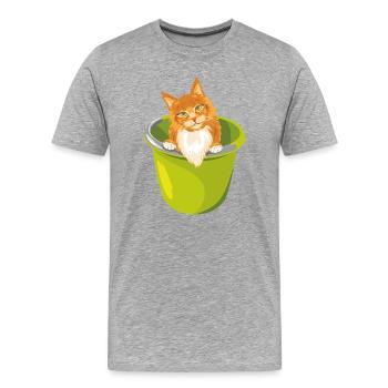 Niedliche rote Katze lugt aus dem Eimer - Männer Premium Bio T-Shirt - Grau meliert - Vorne - Damien (186cm)