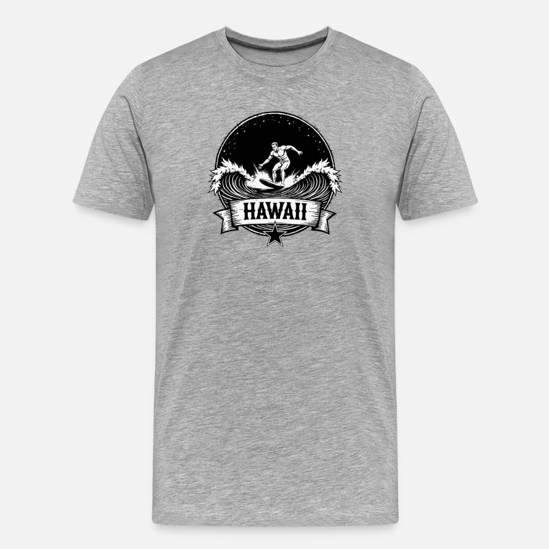 Hawaii Surfer Surfer sur Pacific Wave - T-shirt bio Premium Homme - gris chiné