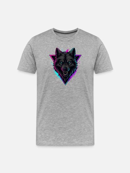Neon Wolf in Violet Pink Triangle - Men's Premium Organic T-Shirt - heather grey