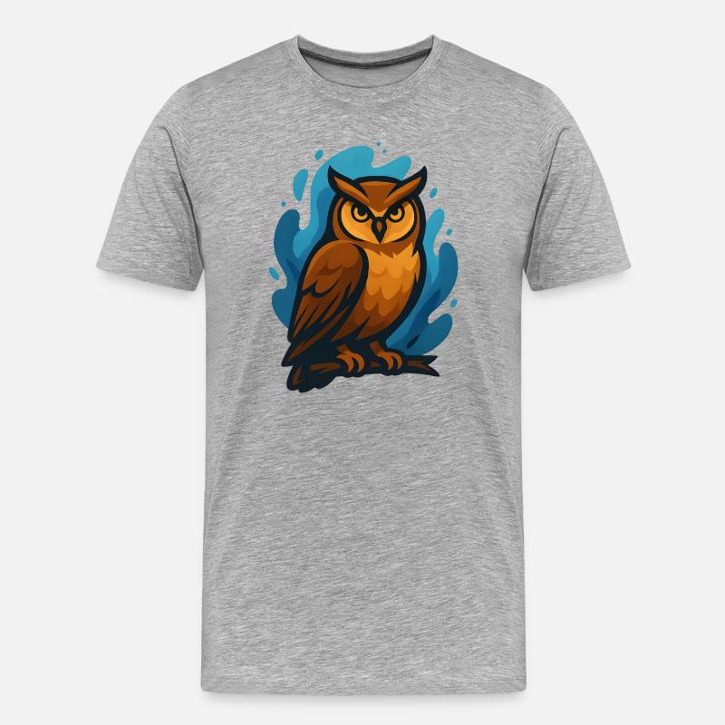 Braune Eule vor blauen Wellen - Männer Premium Bio T-Shirt - Grau meliert