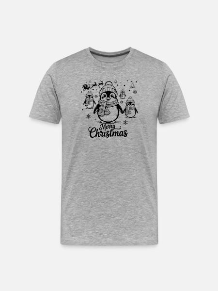 Festive Penguin Wishes Merry Christmas - Men's Premium Organic T-Shirt - heather grey