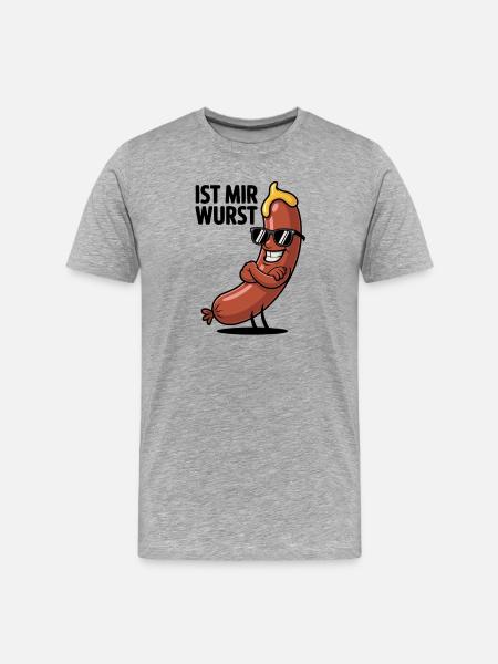 Wurstheld mit Sonnenbrille - Männer Premium Bio T-Shirt - Grau meliert