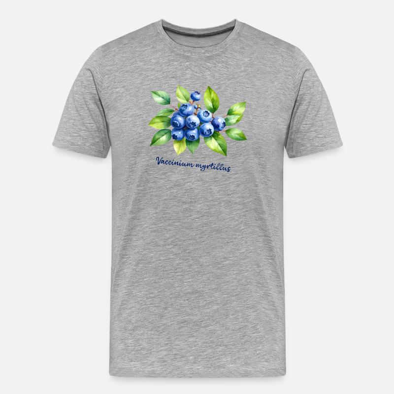Blaubeere – botanische Illustration - Männer Premium Bio T-Shirt - Grau meliert