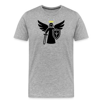 Ange Guerrier Pictogramme Bouclier - T-shirt bio Premium Homme - gris chiné - Devant - Damien (186cm)
