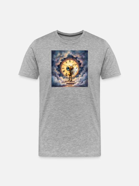 Winged Robot in Celestial Clock - Men's Premium Organic T-Shirt - heather grey