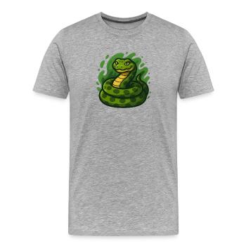 Green Cartoon Anaconda Snake in Wave Swell - Men's Premium Organic T-Shirt - heather grey - Front - Damien (186cm)