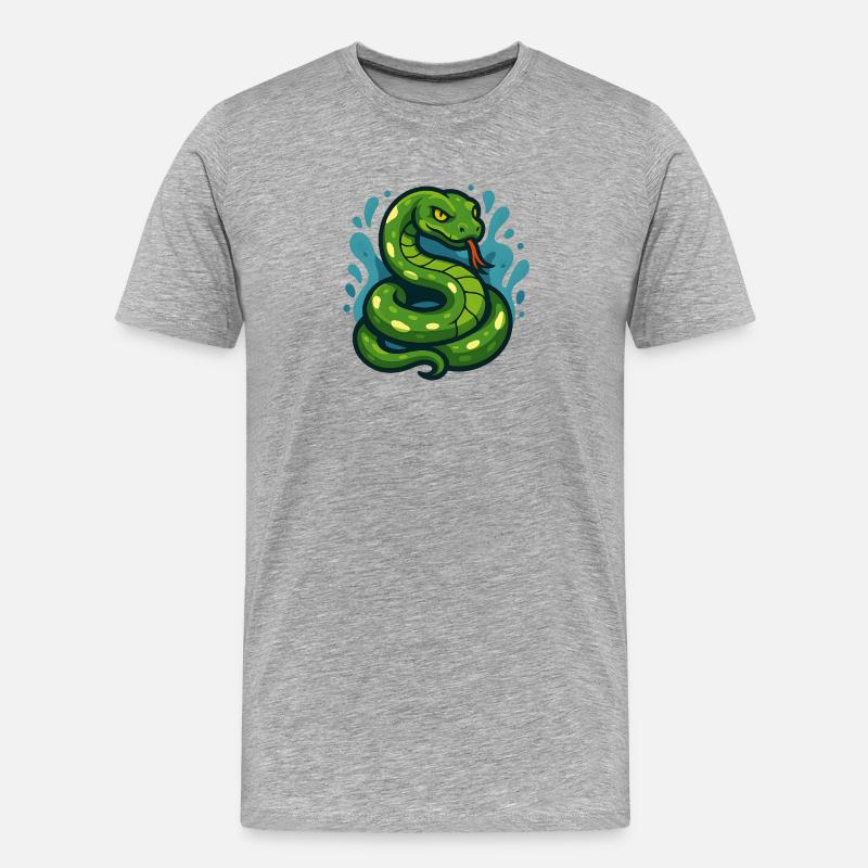 Arbre vert Python serpent en vague - T-shirt bio Premium Homme - gris chiné