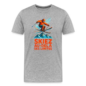 Skiez Au-Delà des Limites Sport Hiver Skieur - T-shirt bio Premium Homme - gris chiné - Devant - Damien (186cm)
