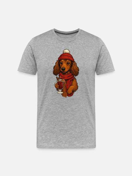 Winter warmth dog with drink - Men's Premium Organic T-Shirt - heather grey