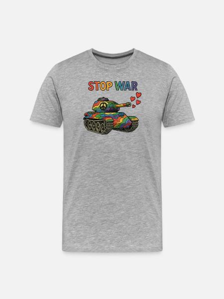 Regenbogen Panzer mit Peace-Zeichen – STOP WAR - Männer Premium Bio T-Shirt - Grau meliert