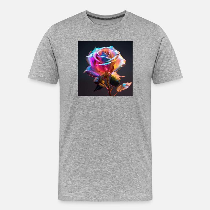 Regenbogenrose Neon Glow - Männer Premium Bio T-Shirt - Grau meliert