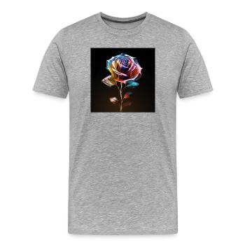 Regenbogenrose Metallglanz - Männer Premium Bio T-Shirt - Grau meliert - Vorne - Damien (186cm)