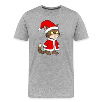 Katze Weihnachten grimmig lustig - Männer Premium Bio T-Shirt - Grau meliert - Vorne - Damien (186cm)