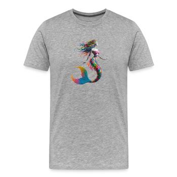 Bunte Regenbogen Meerjungfrau Fantasie - Männer Premium Bio T-Shirt - Grau meliert - Vorne - Damien (186cm)