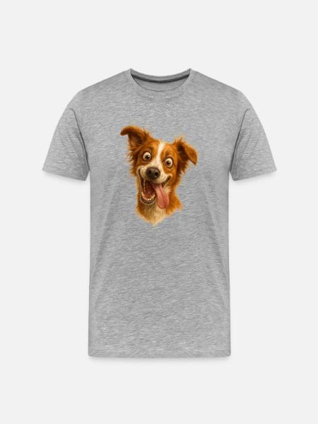Laughing dog with tongue - Men's Premium Organic T-Shirt - heather grey