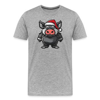 Schwein Weihnachten Wildschwein - Männer Premium Bio T-Shirt - Grau meliert - Vorne - Damien (186cm)