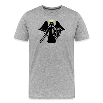 Ange Gardien Guerrier avec Pictogramme Bouclier - T-shirt bio Premium Homme - gris chiné - Devant - Damien (186cm)