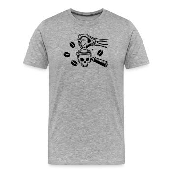 Café jusqu’à la mort : conception du crâne de barista - T-shirt bio Premium Homme - gris chiné - Devant - Damien (186cm)
