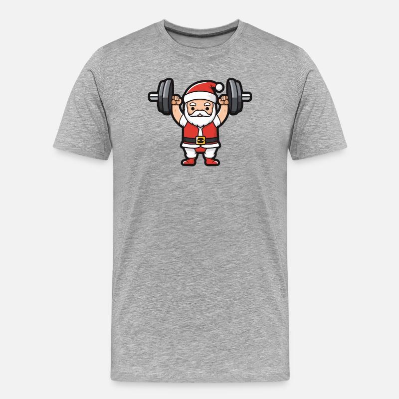 Weihnachtsmann Gewichte Gym Weihnachten - Männer Premium Bio T-Shirt - Grau meliert
