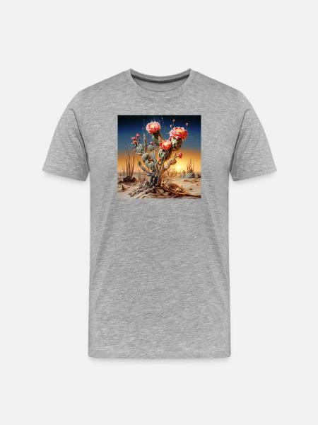 Cactus flowers in sunset - Men's Premium Organic T-Shirt - heather grey