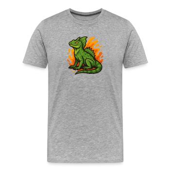 Lézard basilic vert avec fond flamboyant - T-shirt bio Premium Homme - gris chiné - Devant - Damien (186cm)