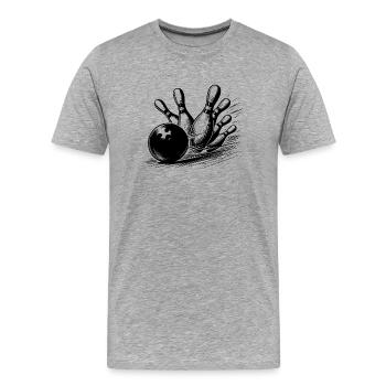 Dynamischer Bowlingkugel Wurf auf Pins - Männer Premium Bio T-Shirt - Grau meliert - Vorne - Damien (186cm)
