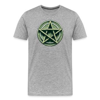 Écusson Pentagramme Émeraude - T-shirt bio Premium Homme - gris chiné - Devant - Damien (186cm)